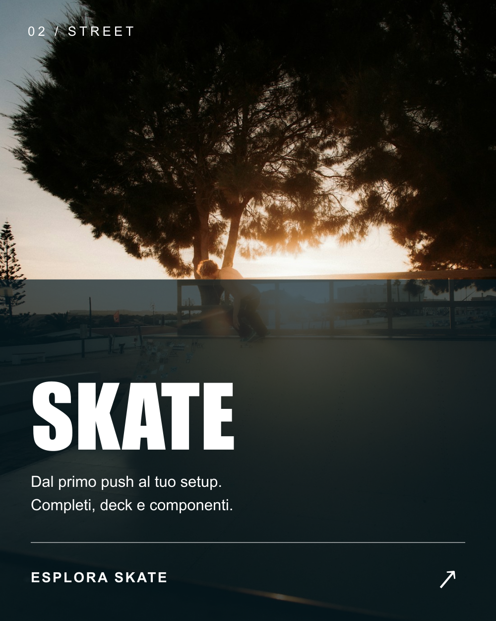 Skate: dal primo push al tuo setup. Completi, deck e componenti. Esplora il reparto Skate.